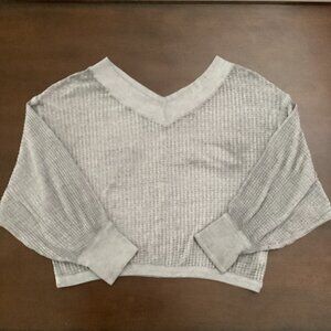 Free People Gray Waffle Weave V-neck Long-sleeve Top - XS